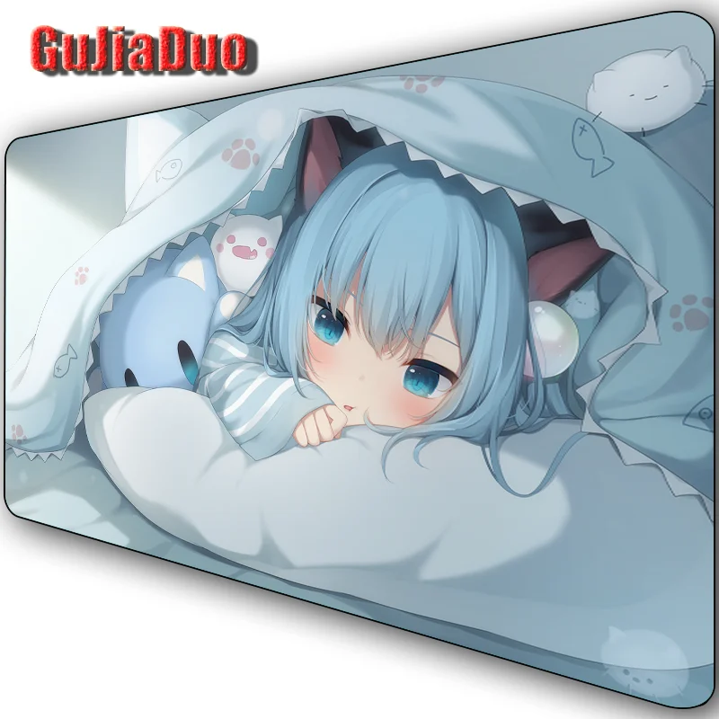 GuJiaDuo Comic Cute Cat Ears Girl Mouse Pad XL Lockedge Gamer cuscino per Pc tappetino da gioco accessori da gioco Kawaii Cartoon tappetino per Mouse