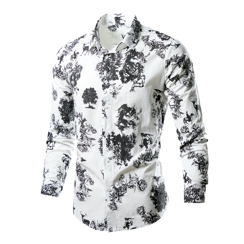 Chemise à manches longues en coton imprimé fleuri pour hommes, chemises décontractées pour hommes, coupe couvertes pour hommes, bureau, grande taille, nouvelle mode, offre spéciale