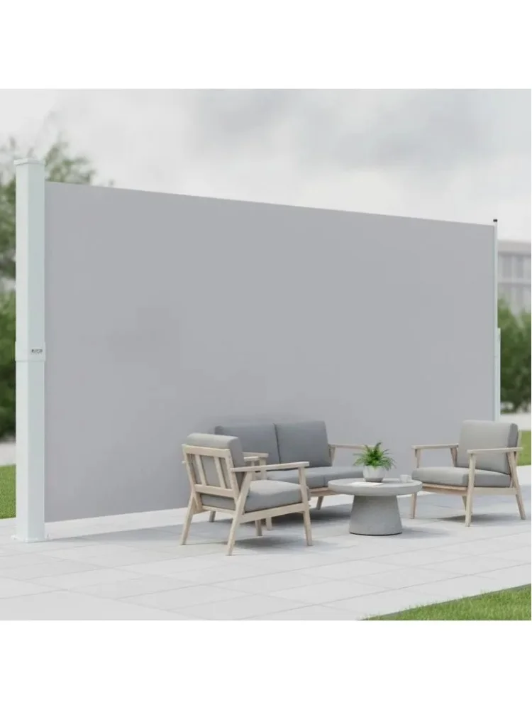 Ausziehbares Seitenmarkise in Grau, Maße 220 x 500 cm, strapazierfähige und leicht einziehbare Stoffplane, ideal zum Abgrenzen privater Bereiche und zur Schaffung einer sanften Schattenwirkung auf