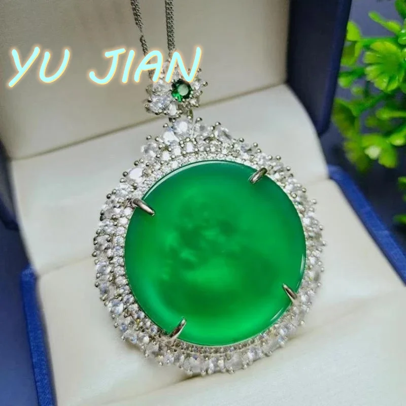 

Genuine Natural Green Buddha Pendant Necklace Jewelry Women Certified Jades Chrysoprase Amulet Chalcedony Charms Wiht S925 Chain