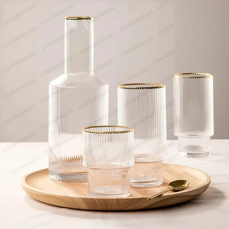 Creative Phnom Penh Stripe Water Bottle Jug Glass Cup Nordic Crystal Glass Juice Drinkware Water Coffee Cup Set Home Milk Kettle