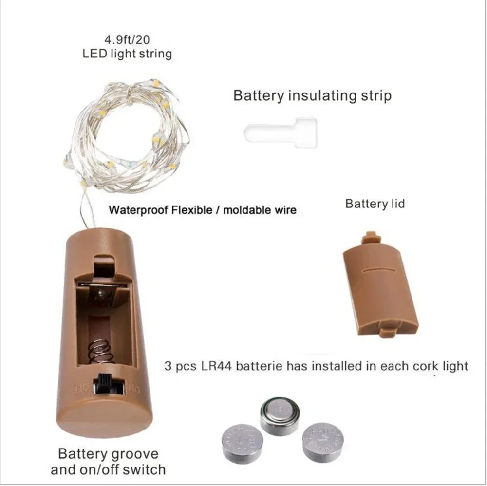 Batteria a 20 luci a LED da 2 m inclusa Lampada a luce con tappo per bottiglia di vino a forma di sughero Decorazione per feste di Natale