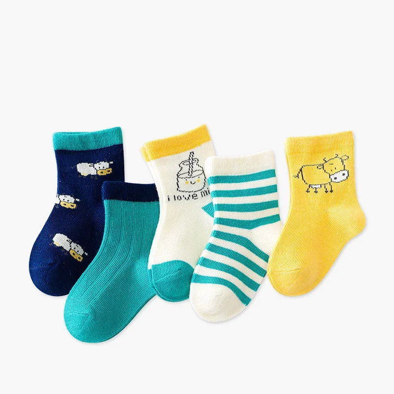 5Pair Cute Cartoon Middle Tube Socks for Boy Girl Sweat Absorption Breathable Sock Fashion Children Sport Socks