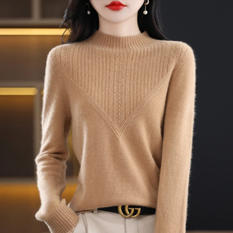 Wool Sweater Womens Clothing Mock Neck Sweater Female Long Sleeve Tops Knitwears Autumn Winter Fashion New In Pullover Jumper