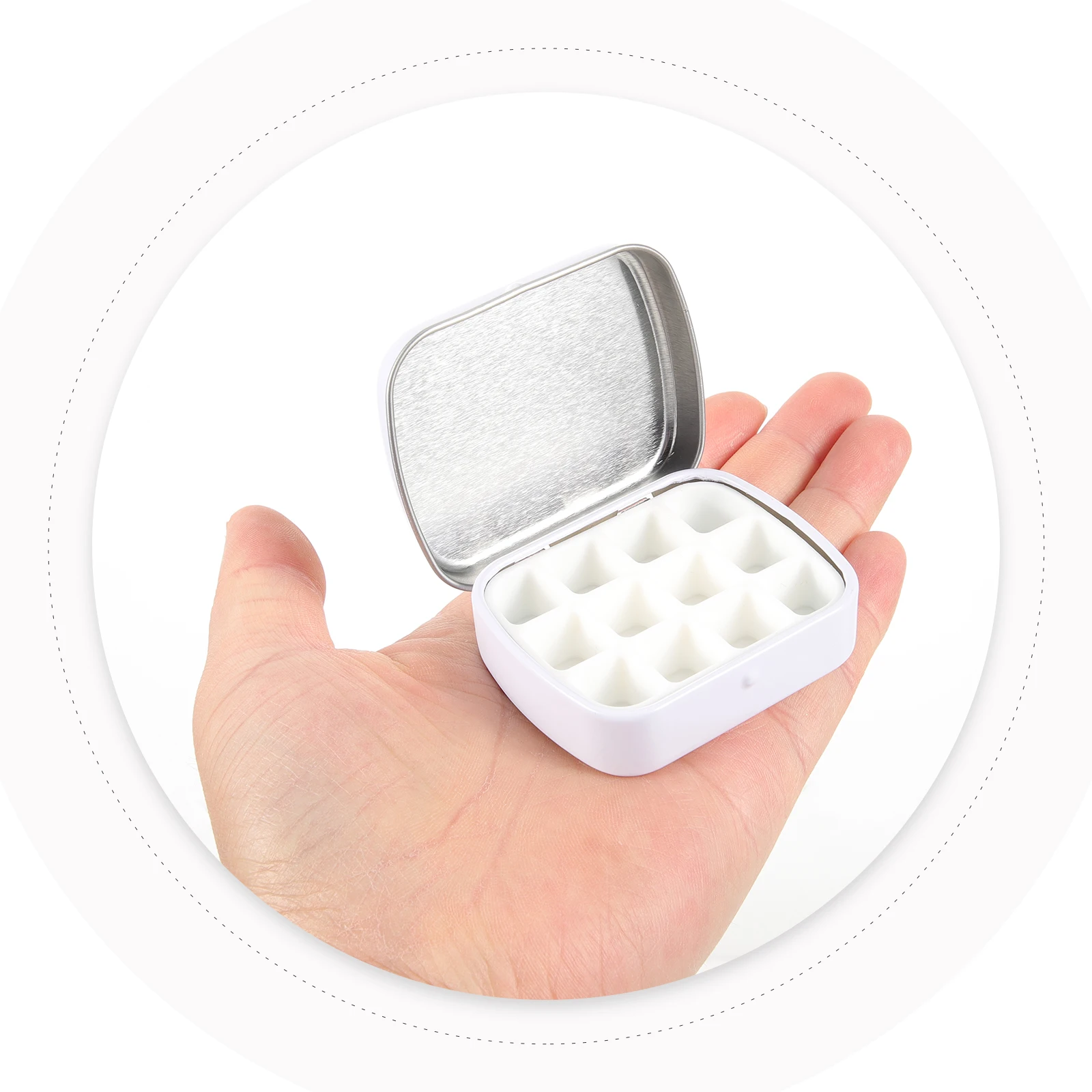 

12 Grids 1.6ml White Mini Iron Watercolor Palette ganizer Pigment Storage Case for Art Travel Painting Supplies