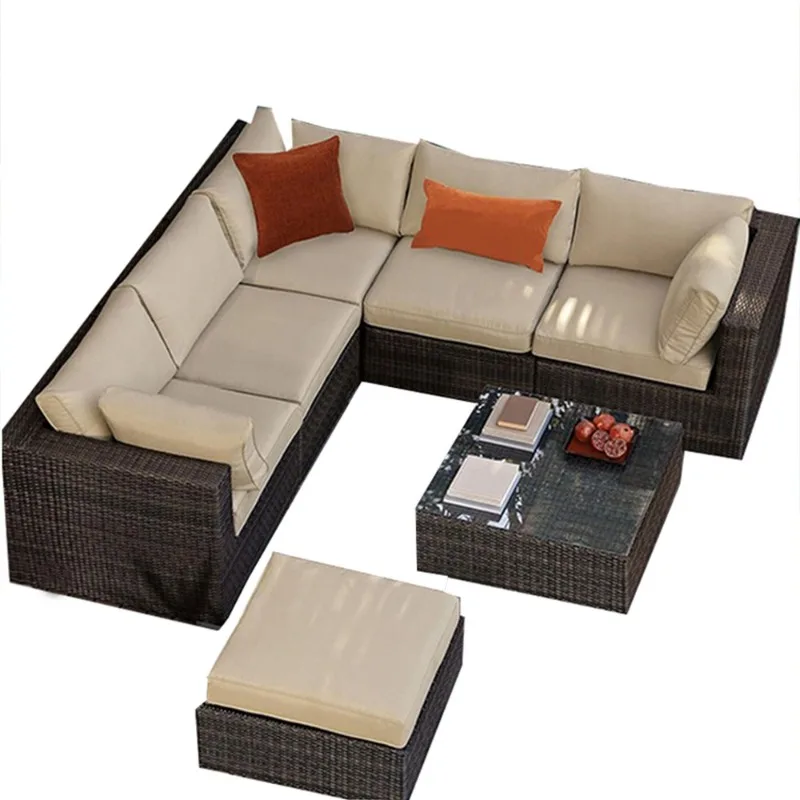 Outdoor garden Balcony Terrace Classic rattan sofa, outdoor rattan chair coffee table combination
