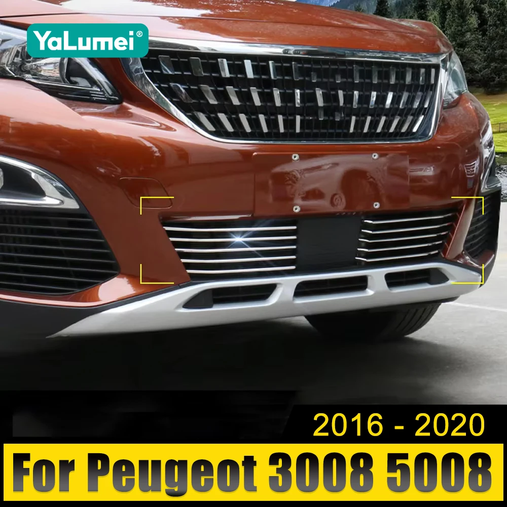 

For Peugeot 3008 5008 GT 2016 2017 2018 2019 2020 Stainless Steel Car Racing Grills Front Grille Trim Strips Cover Accessories