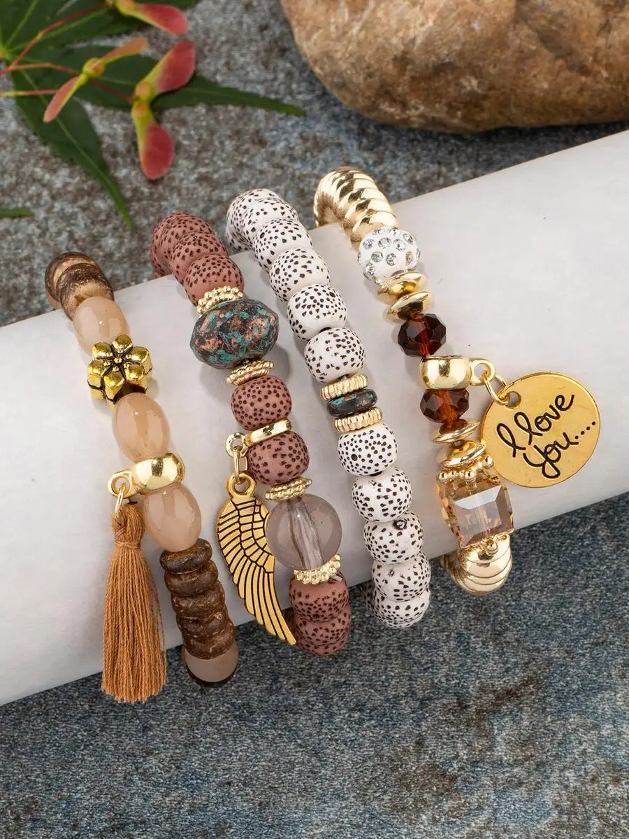 

4pcs Set Tassel Wing Beaded Bracelets For Women Bohemian Style