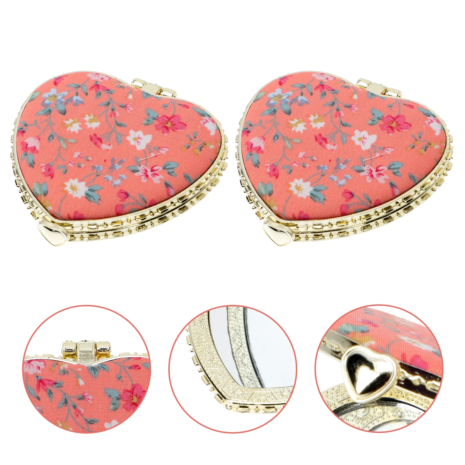 2Pcs 하트 모양의 소형 거울 접이식 휴대용 미니 메이크업 거울 야외 사용을위한 양면 반사 표면