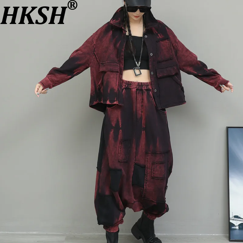 

HKSH весна осень новая женская куртка потертые однобортные пальто с несколькими карманами обвисающие брюки с эластичной резинкой на талии уличная одежда HK12962