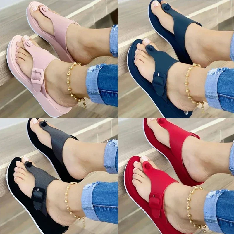 PU Summer Modern Slippers 2023 High Quality Low Heel Women\'s Shoes Flat with Adult Solid Buckle Concise Women\'s Slippers