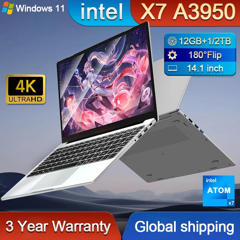 

2025 14,1-дюймовый бизнес-ноутбук Intel Atom x7 A3950 12 ГБ DDR4 2 ТБ SSD Windows 11 Офисный учебный компьютер ПК Ультратонкий ноутбук
