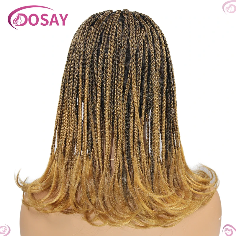 Peluca trenzada rubia sintética para mujeres negras, trenzas francesas cortas, peluca trenzada de caja sin nudos, Peluca de cabello trenzado frontal de encaje completo, 12"