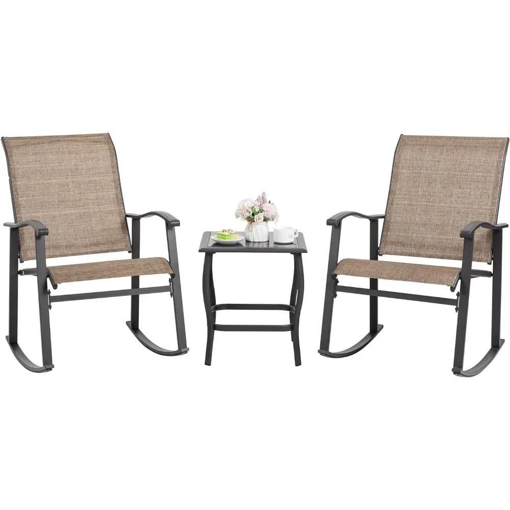 Rocking Bistro Set, Outdoor Furniture with Rocker Chairs and Glass Coffee Table Set , Balcony