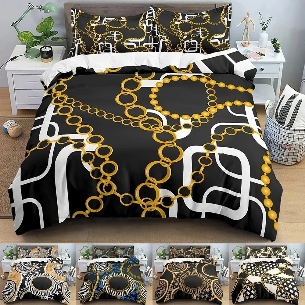 Duvet Cover Chain Pattern Print Bedding Set Adult Bedroom Comforter Set With Pillowcase Personality Queen King Size Quilt Cover
