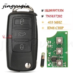 Jingyuqin Smart Car Key Fob 433MHZ ID48 1K0959753N 7 n5837202 per VW PASSAT Skoda Fabia Octavia Fabia CADDY GOLF POLO HU66 Blade