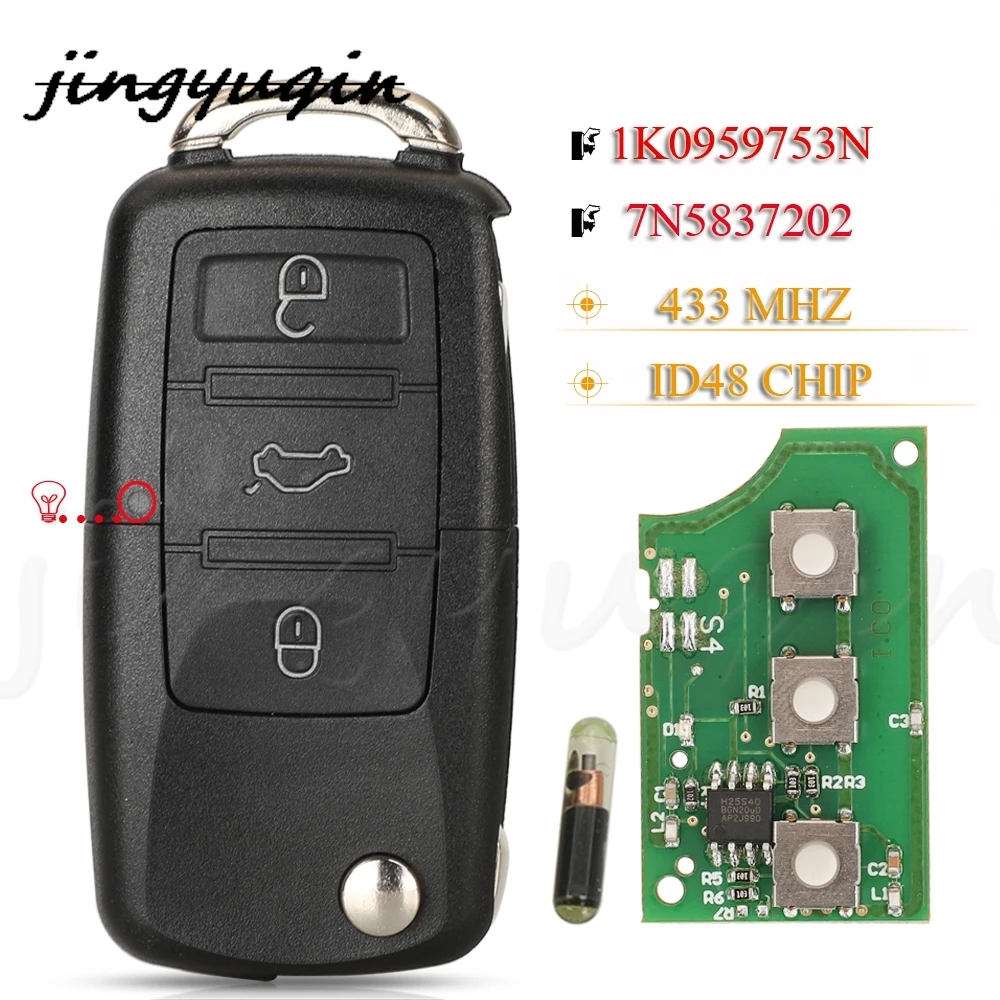 jingyuqin Smart Car Key Fob 433MHZ ID48 1K0959753N 7N5837202 For VW PASSAT Skoda Fabia Octavia Fabia CADDY GOLF POLO HU66 Blade