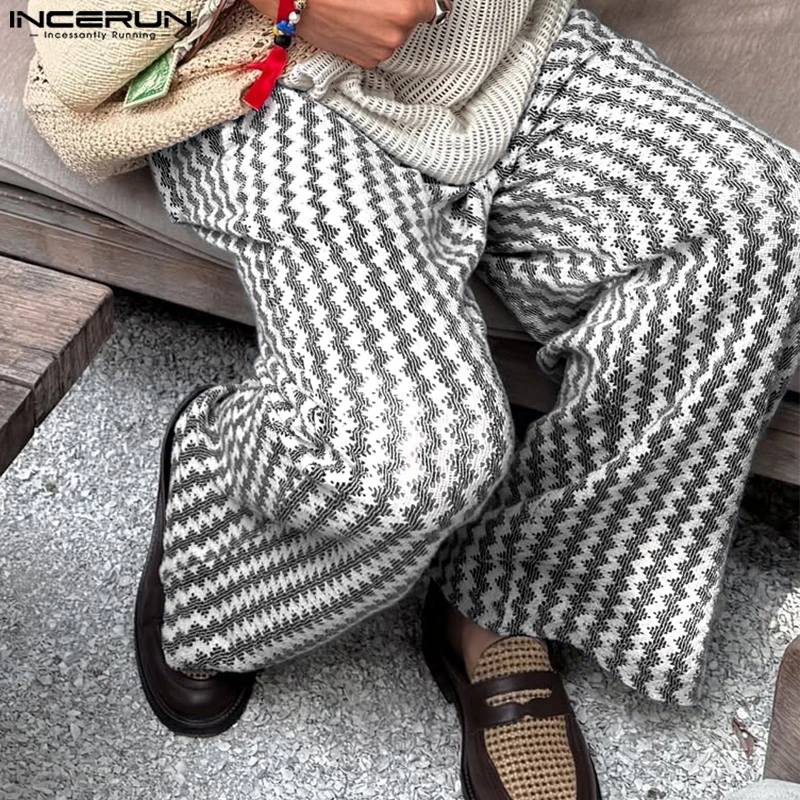 

INCERUN Men Pants Printing Vacation Loose Joggers Casual Straight Trousers Men Streetwear 2025 Elastic Waist Fashion Long Pants