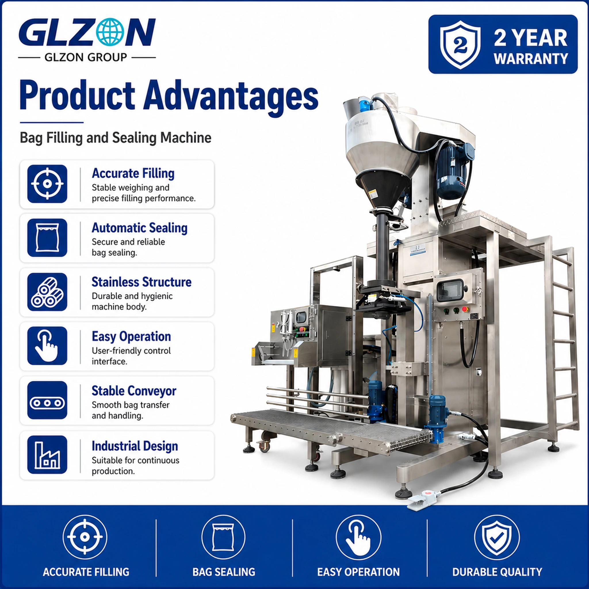 GLZON Industrial Packaging Machine Open Mouth Bag Filling Machine for Bag Packaging Equipment