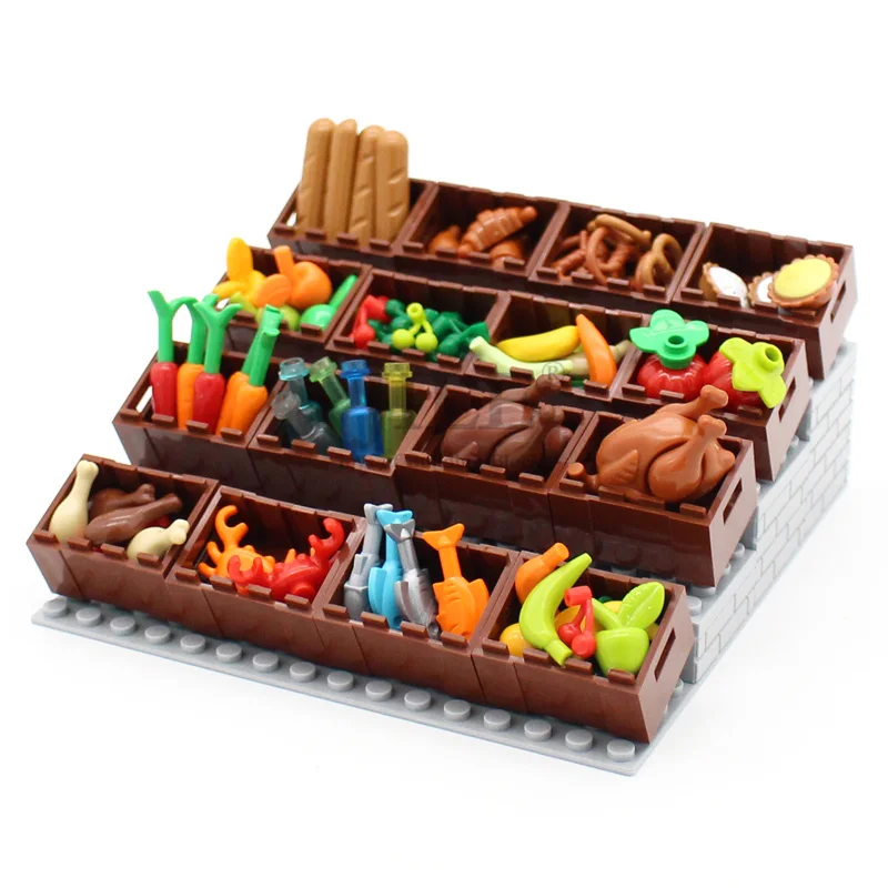 Moc Food Building Blocks Parts Fruit Frish Dish Drumstick Sausage Bone DIY Bricks Bulk Set Compatible with City View Toys Weigh