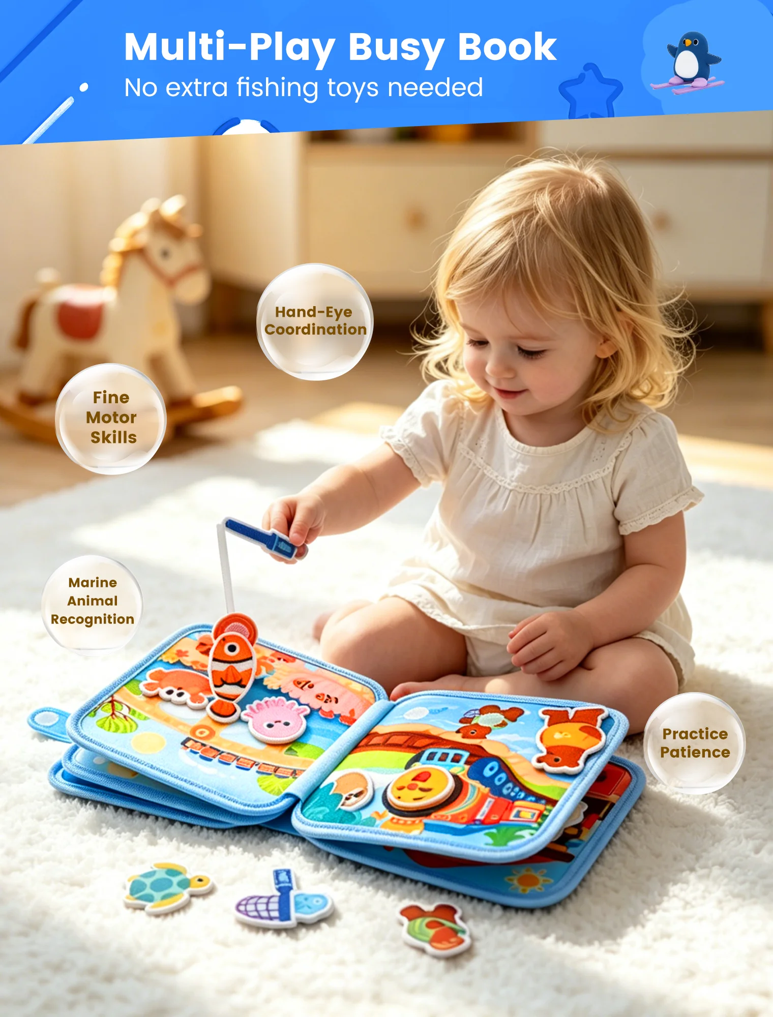Montessori Quiet Books for Toddlers, Soft Activity Busy Book,Felt Cloth Book,Sensory Travel Toy with Learning Activities