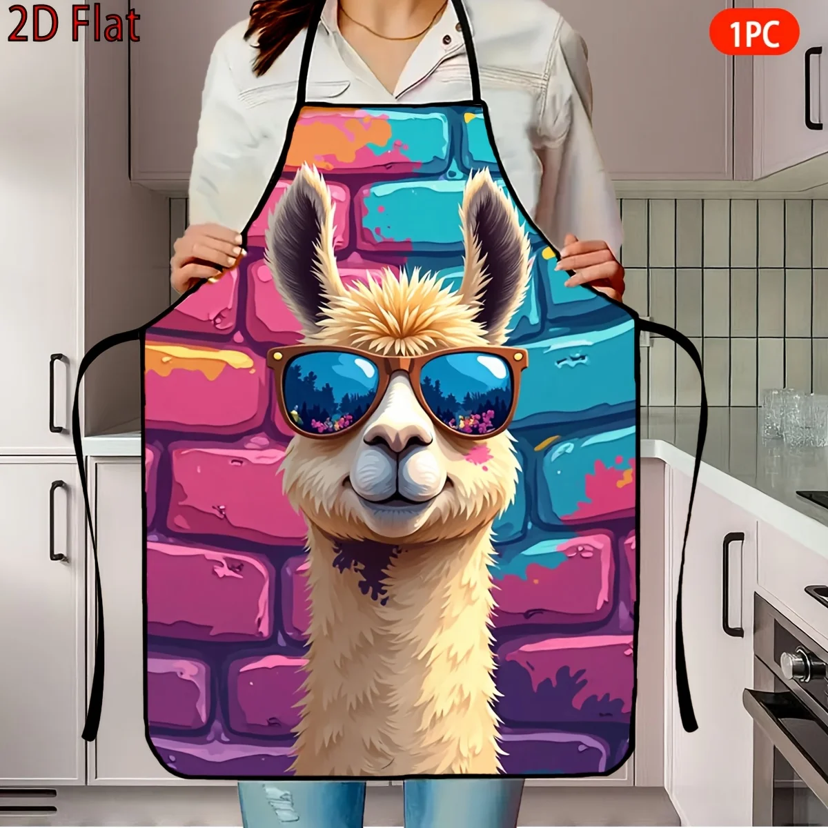 Cool Llama Sunglasses Apron, Funny Animal Kitchen Bib, Graffiti Style Cooking Apron, Colorful Alpaca Chef Waistcloth, Party Gift