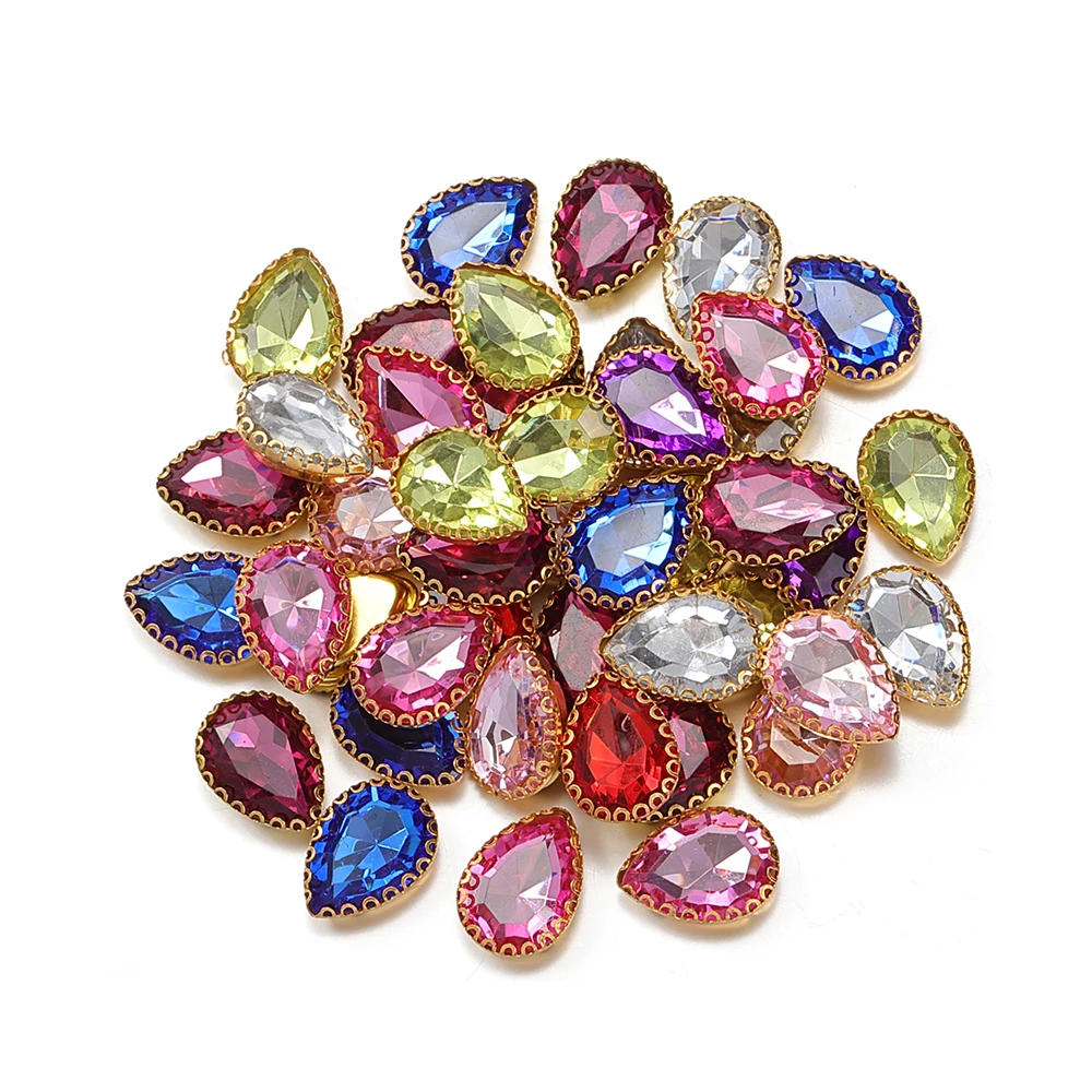 50pcs Simple Waterdrop Rhinestone Droplet Charms Crystal Glass Teardrop Necklace Earring Pendants DIY Jewelry Making Accessories