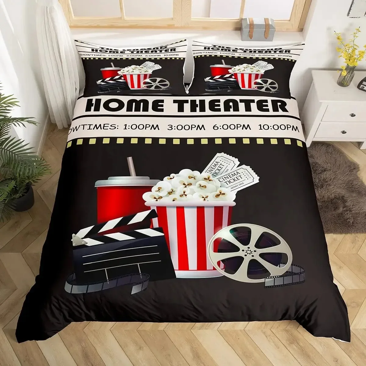 

Movie Theater Duvet Cover Set Cinema Ticket Bedding Set Filmstrip Comforter Cover Bedroom Decor Bedspread Cover Full Size