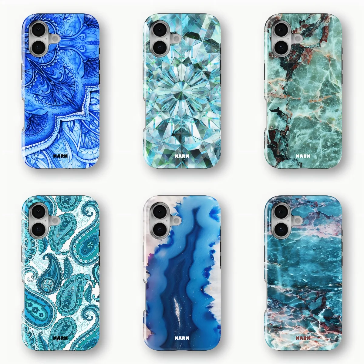 NARNS Ice Blue Crystal Gemstone Phone Case for Samsung Galaxy S20 S23 S24 S25 S26 FE Plus Ultra Edge 4G 5G Luxury Double-layer