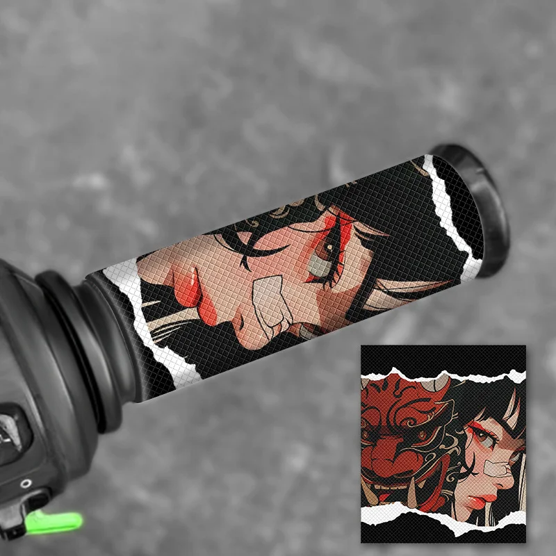 2Pcs Torn Paper Anime Girl Handlebar Vinyl Stickers, Waterproof Weatherproof Decals for Motorcycle Scooter & Bike Handle Decor