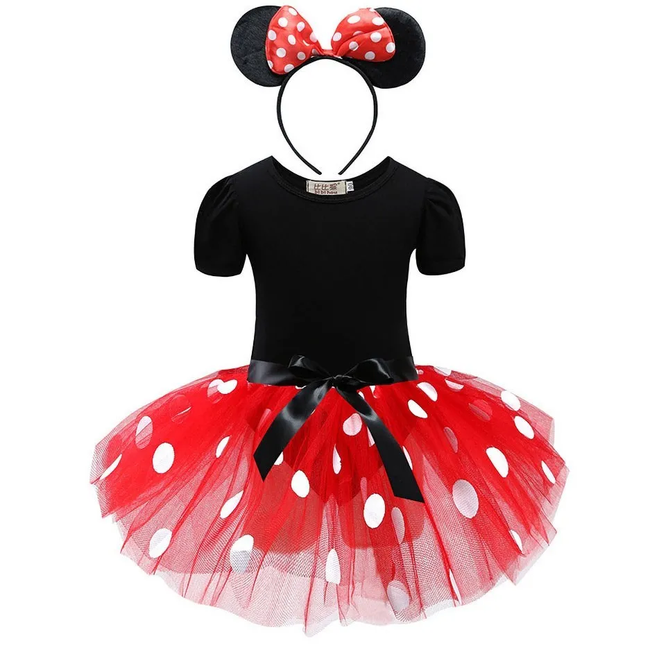 Little Girl Dresses Kids Summer Red Dot Mouse Costume Baby Birthday Party Clothes Children Princess Christmas Disguise Headwear