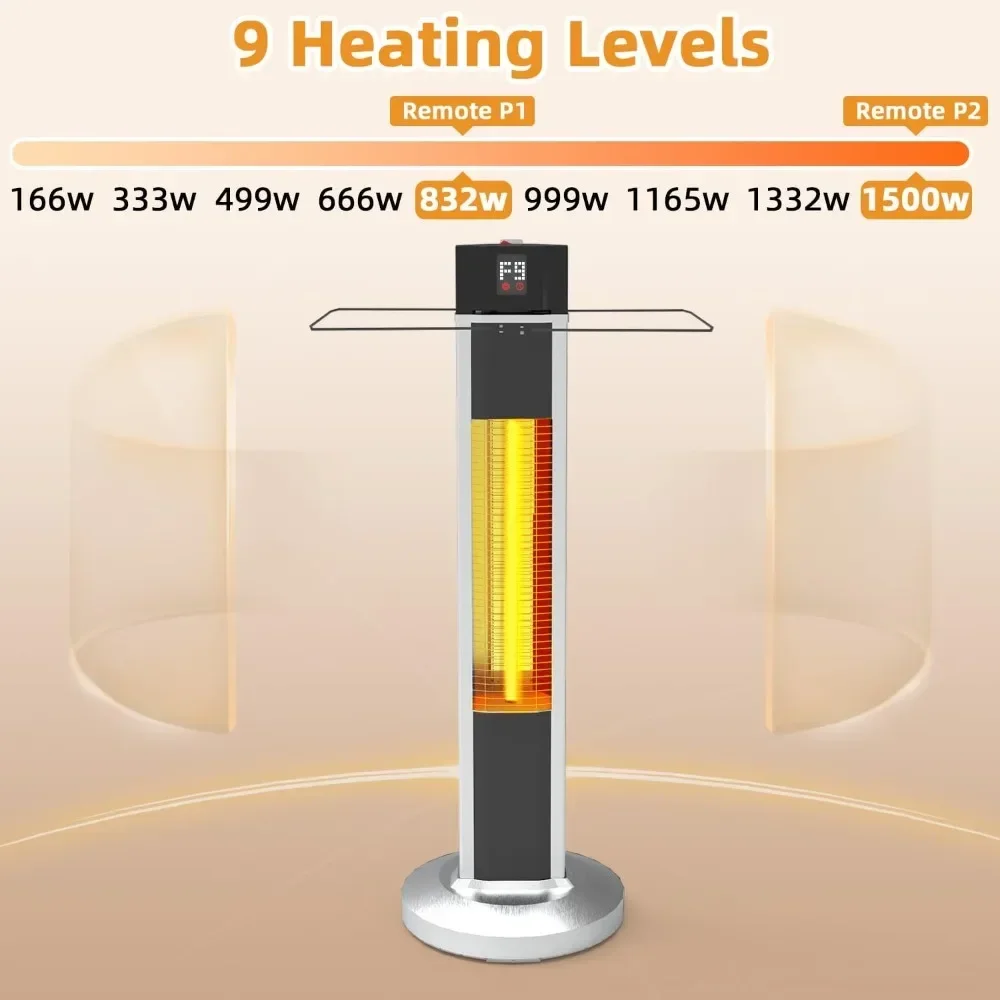 Outdoor terrace heater, 1500W infrared terrace heater with remote control, 9 heating levels,