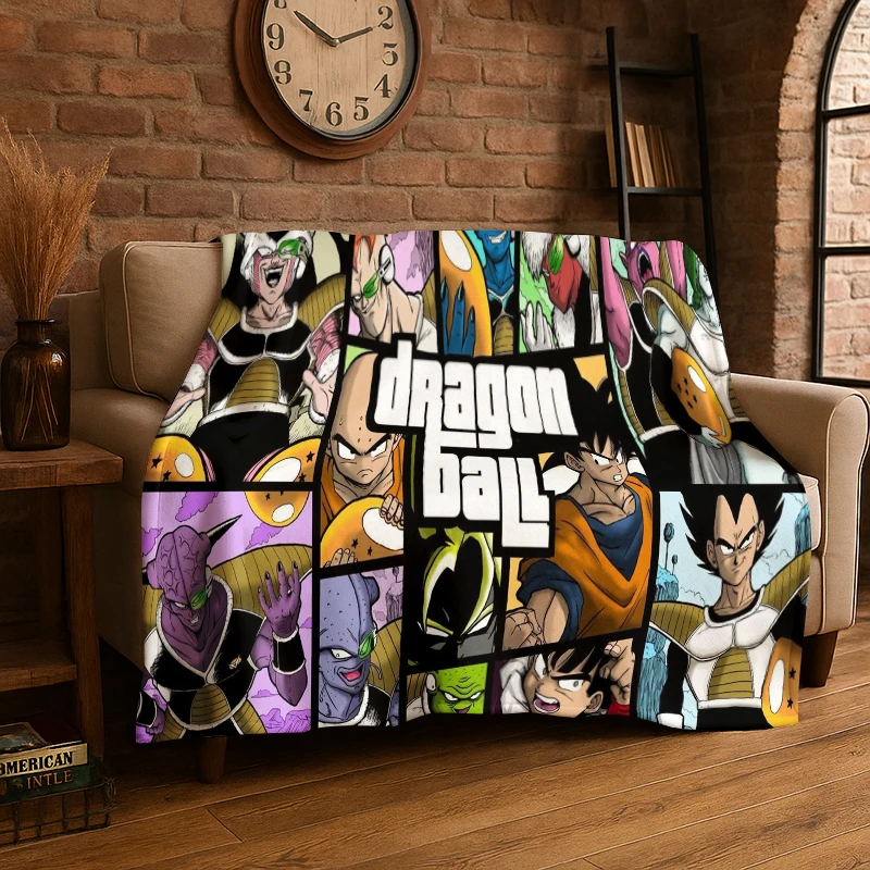 Cartoon D-Dragon Ball Anime Game Flannel Blanket Soft Warm Throw Blanket for Bedroom Living Room Bed Travel Camping Picnic Kid