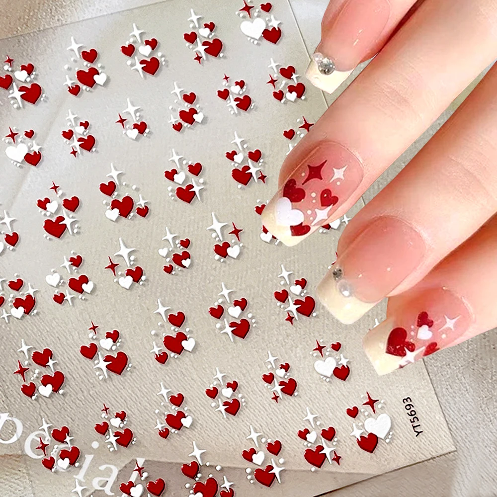 1 個レッドコンビネーションスターライトネイルアートステッカーマカロン星空愛ピンクブルー粘着ネイルデカールバレンタインデーネイルアート