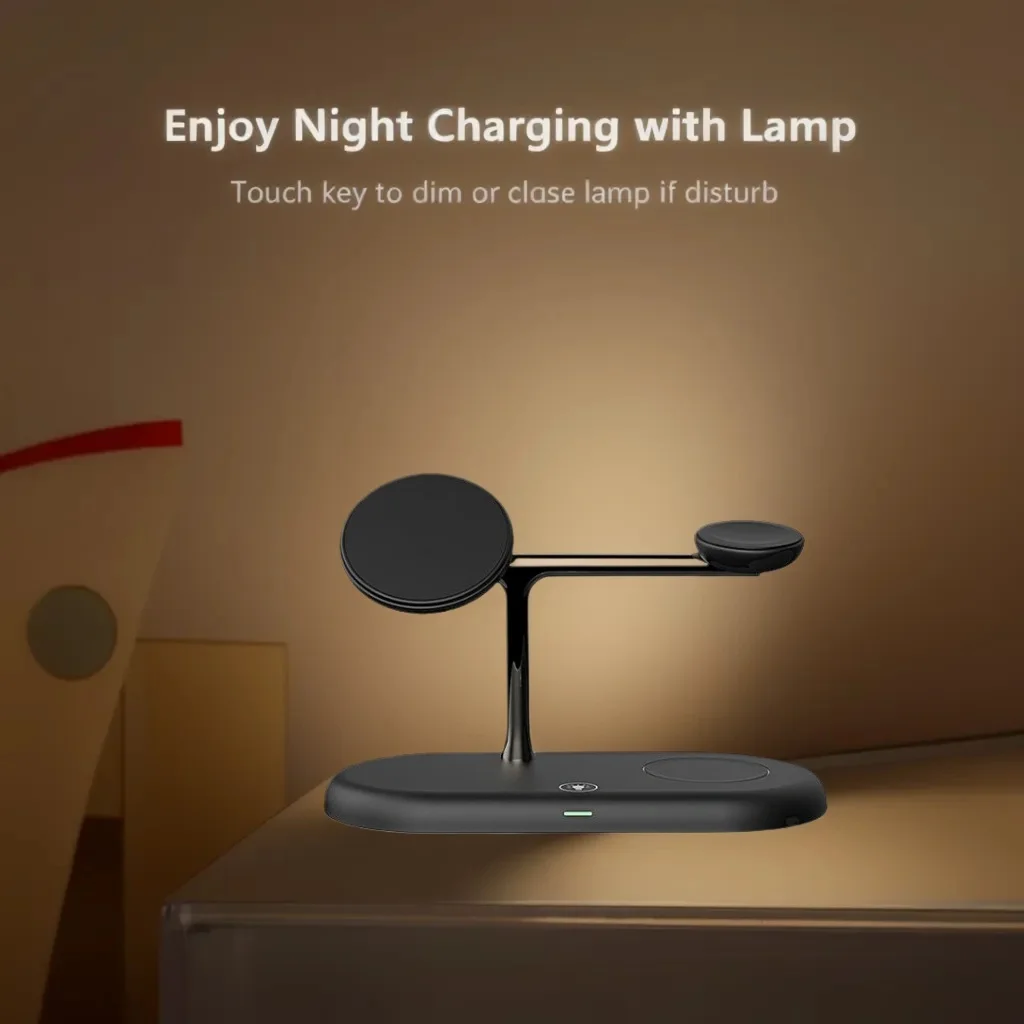 5 in 1 Wireless Charger Stand, 15W Qi Magnetic Fast Charging Dock Station Holder LED Night Light Compatible with iPhone 16/ 15/1