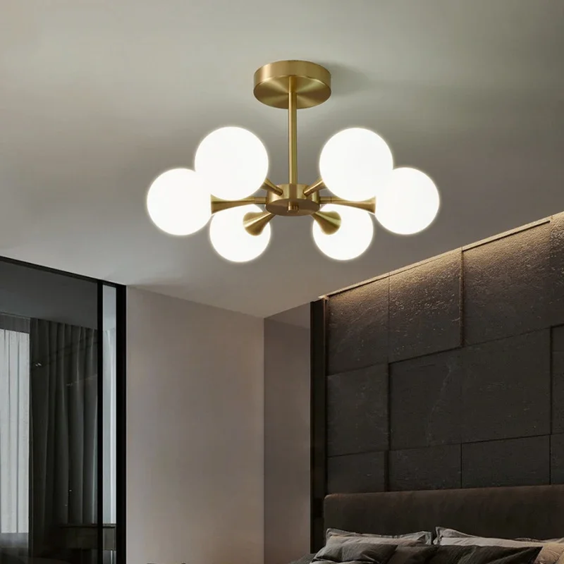 

Copper Nordic Glass Balls Minimalism LED Ceiling Chandelier Creative for Living Dining Room Bedroom Corridor Home Decor