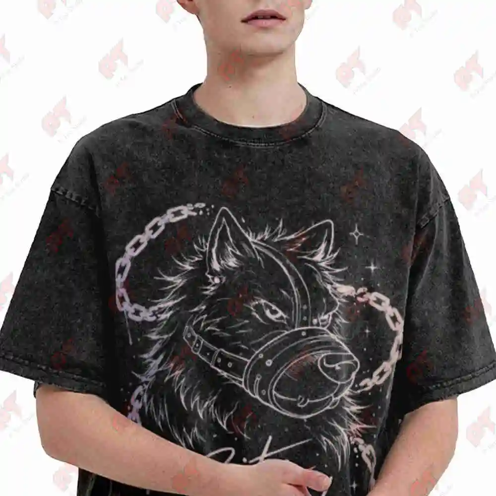 Bite Risk Wolf Furry Funny Warning Fandom Vintage Washed Tee Pure Cotton T-Shirt