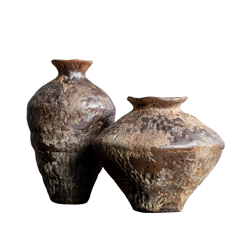 

Decorative Pottery Pot Handmade Flower Arrangement Retro Ceramic Vase Desktop Decoration