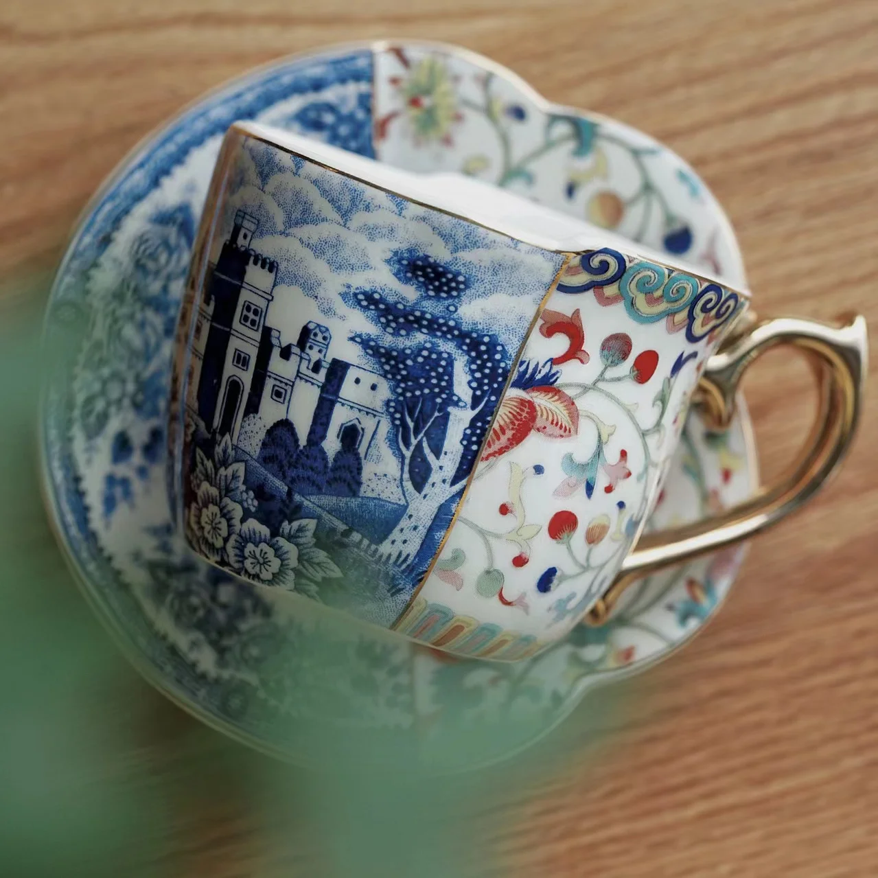 Chinese and Western Blue and White Export Afternoon Tea Set Cup Coffee Cup Tea Cup Combination Irregular Ceramic Cup