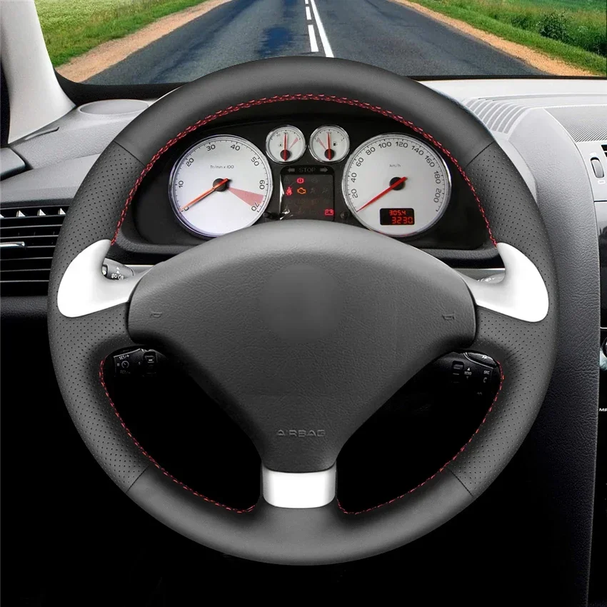 Black Artificial Leather No-slip Car Steering Wheel Cover for Peugeot 307 CC SW 2004-2009 307 (Sport) 2006-2007 407 SW 2005-2008