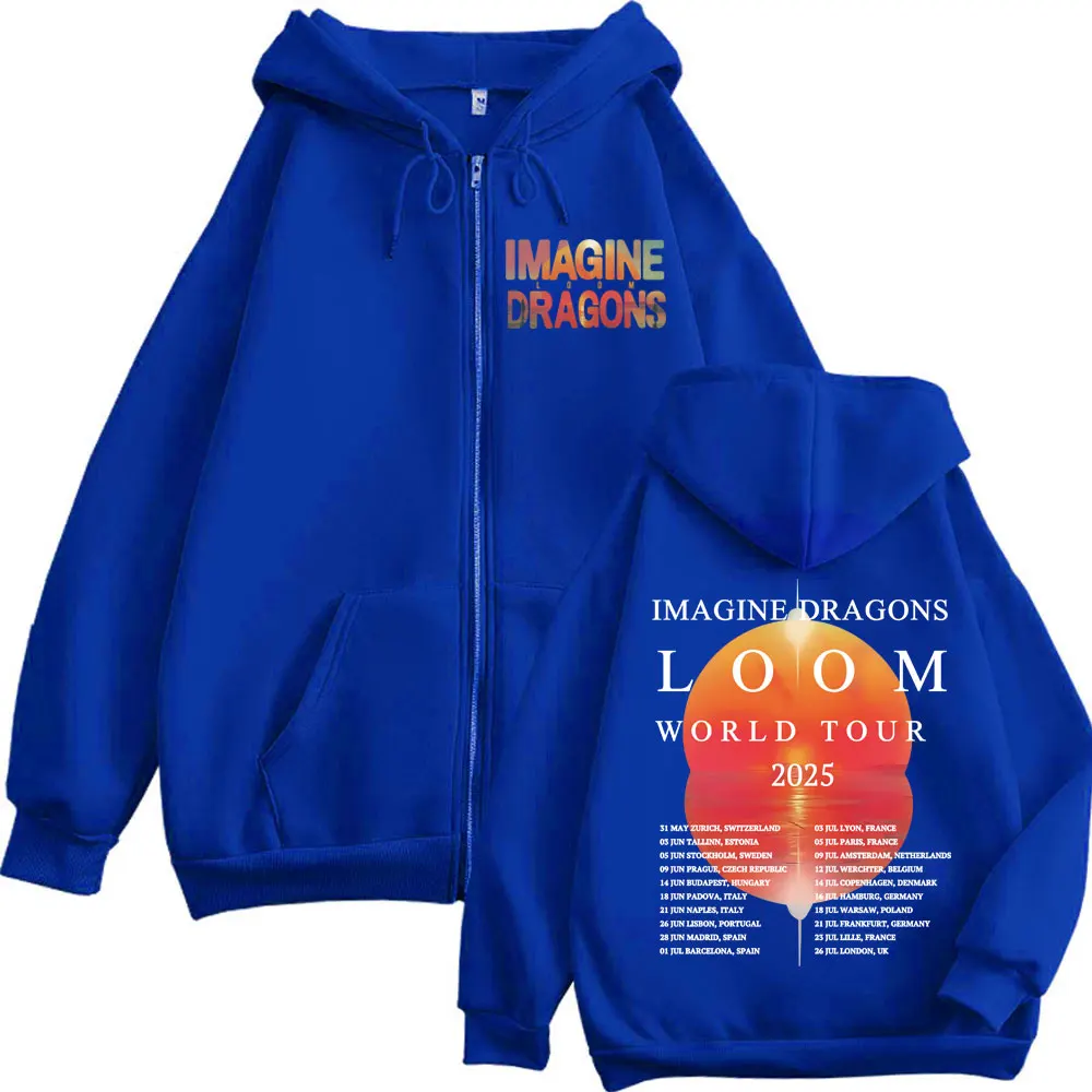 Imagine Dragons Loom World Tour 2025 Zipper Hoodie Harajuku Rock Hip Hop Zip Up Pullovers Men Women Casual Fashion Sweatshirts