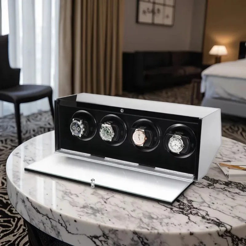 Small Automatic Mechanical Watch Winder with Lacquered Vertical Winding Feature for Watch Storage Boxes & Cases