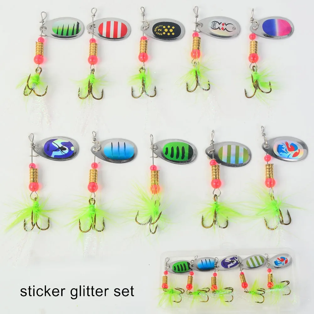 

10 Colors Feather Spinner Lure Set 4.3cm 3.3g Sinking Metal Spinner Bait 6# Reinforced Treble Hooks Bass Freshwater Saltwater