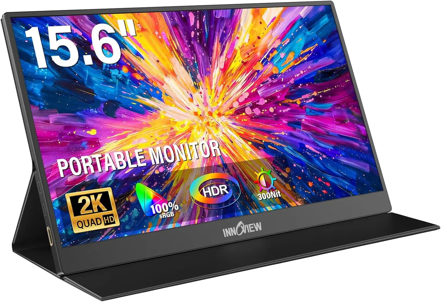 

15.6" 2K Portable Monitor, QHD 100% sRGB, USB C HDMI, Built-in Speakers, Travel Monitor for Laptop MacBook Phone PS5 Xbox Switch, Ultra-Slim with Protective Sleeve