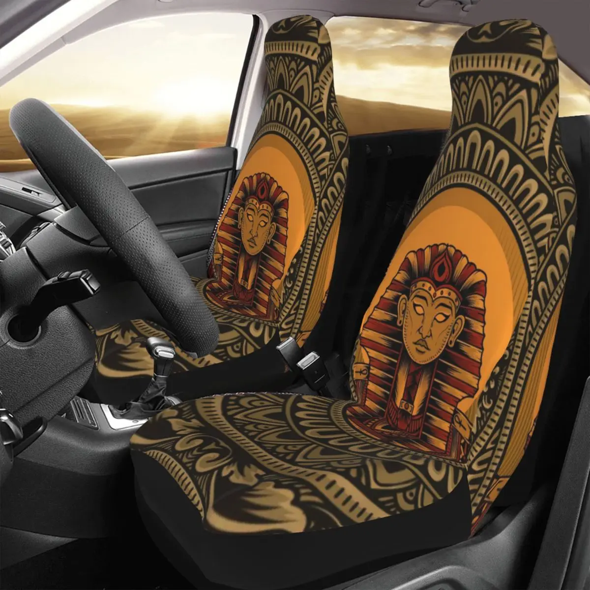 

King Egypt On Vintage Ornament Frame Car Seat Cover Custom Printing Universal Front Protector Accessories Cushion Set