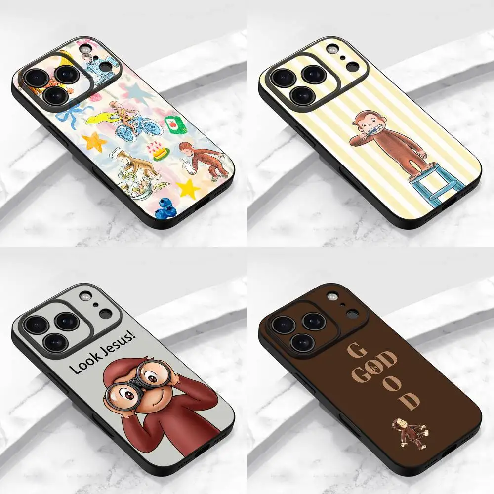

C-Curious George Monkey GOD Jesus Phone Case For iPhone 17,16,15,14,13,12,Pro,Max,Plus,E,SE4,Air,Mini Black TPU