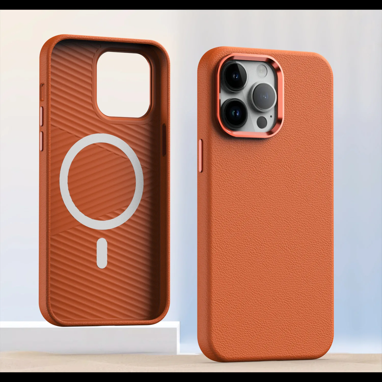 

For Iphone 16/15/14/13/12 Pro Max Phone Case Luxury Leather Magnetic Charging Metal Lens Bezel For Iphone 16plus Leather Cover