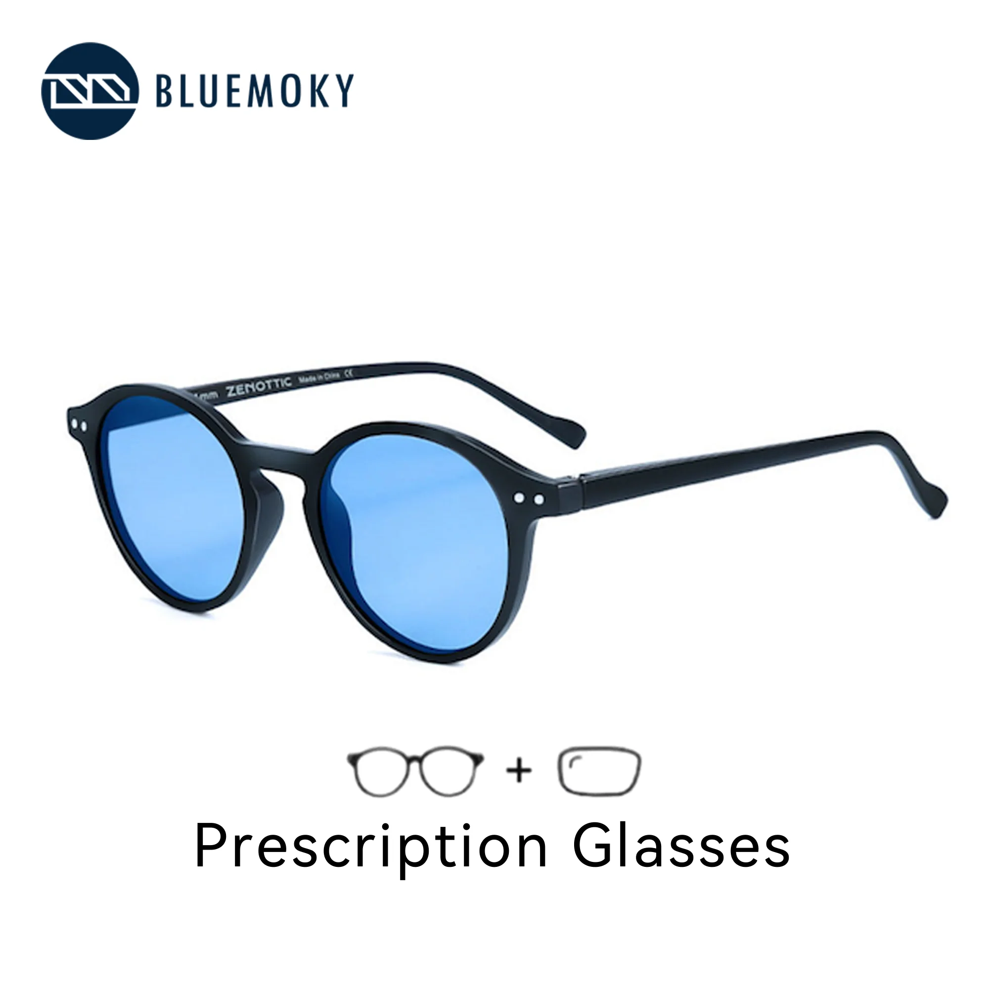 

BLUEMOKY Vintage Round Polarized Prescription Sunglasses for Unisex Circular Myopia Glasses Progressive Optical Sun Glasses