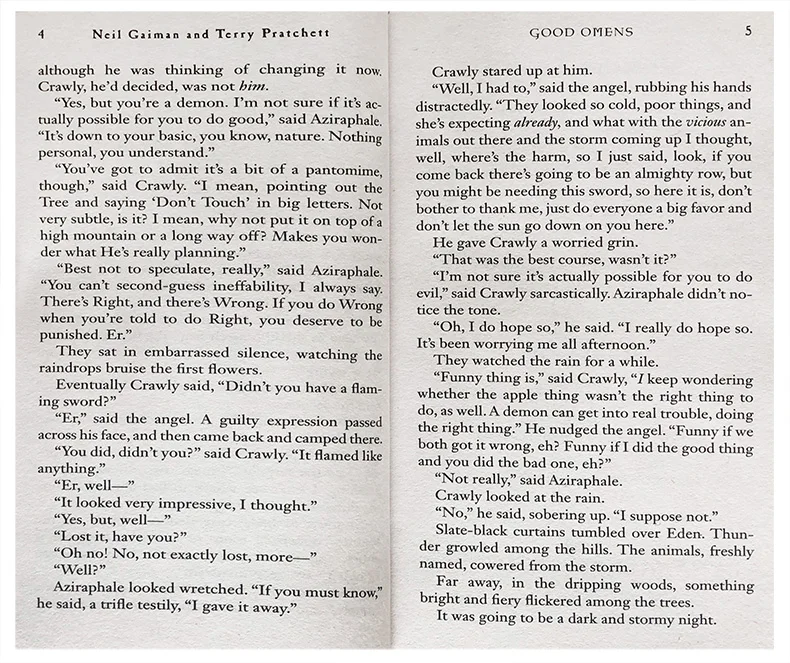 Good Omens Neil Gaiman Michael Sheen, Teen English in books story, fantasy novels 9780060853983