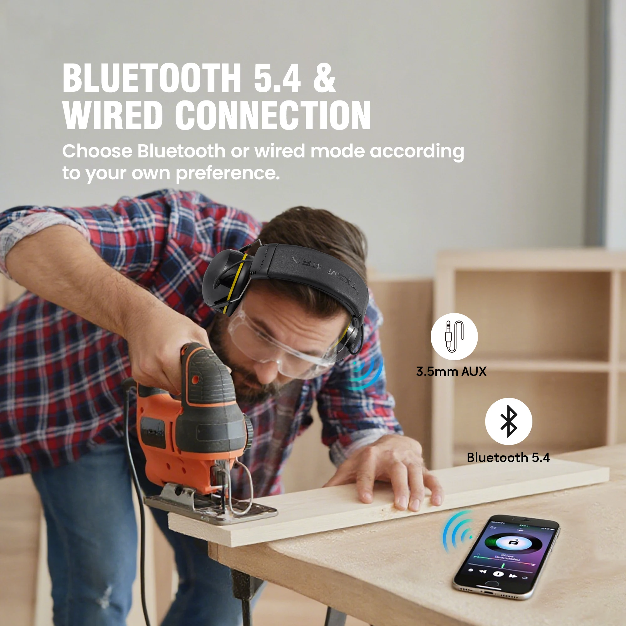 SNR 30dB Bluetooth 5.4イヤーマフ 充電式 産業用聴覚保護 建設作業者向け 騒音低減 安全